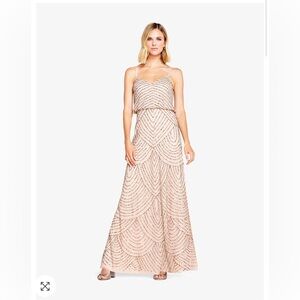 Adrianna Papell - ART DECO BEADED BLOUSON GOWN IN TAUPE PINK